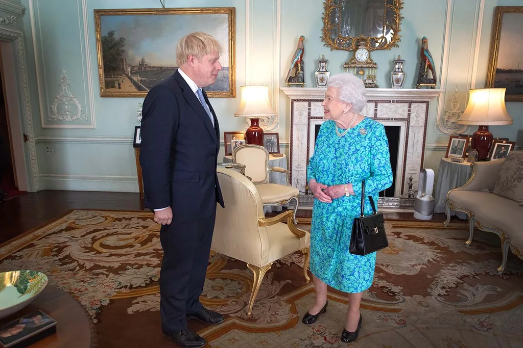 Queen Elizabeth meets Prime Minister Boris Johnson in Audience Room Buckingham Palace