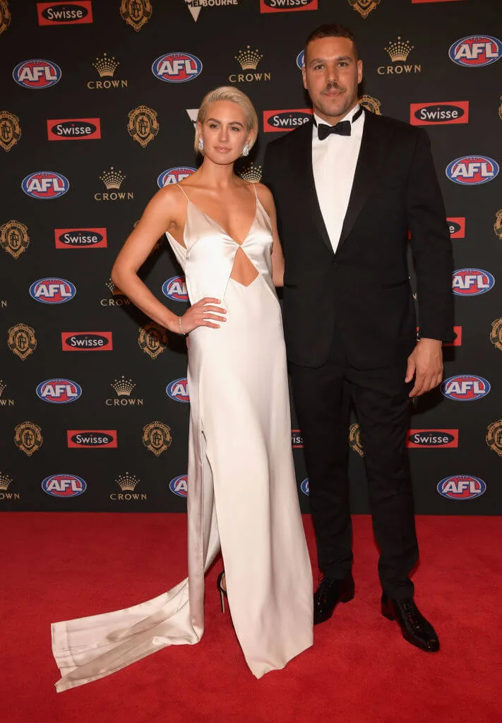 Jesinta Franklin and Lance Franklin pictured at the 2018 Brownlow Medal Arrivals