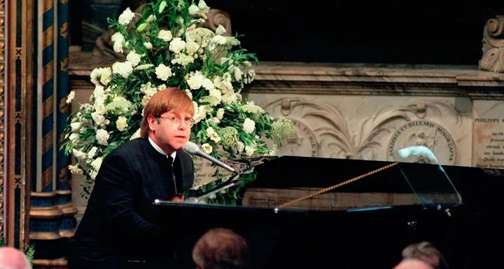 Elton John at Diana's funeral