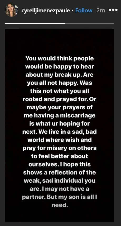 Cyrell confirmed the split on her Insta story
