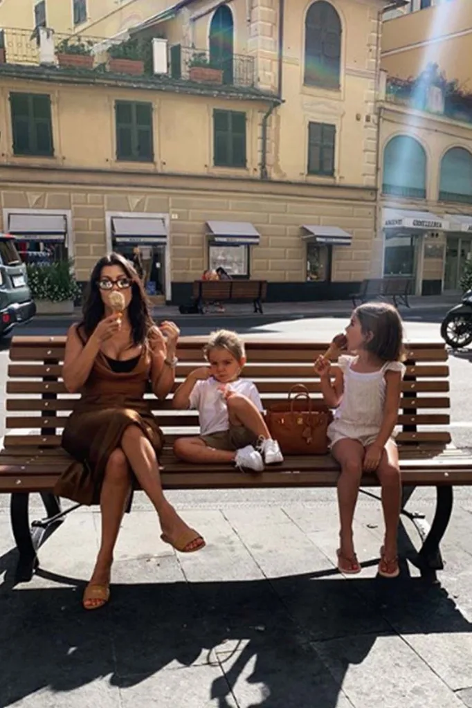 Kourtney Kardashian with her son Reign and daughter Penelope in Italy.