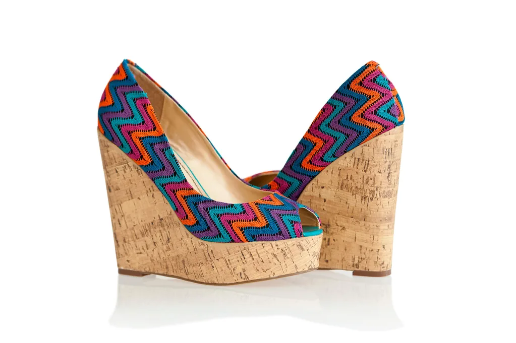 A cork based colour high heel shoe