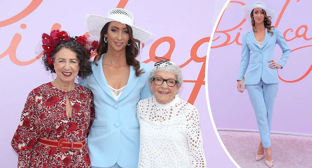Gogglebox Australia’s Isabelle Silbery stuns in pastel blue suit at Oaks Day