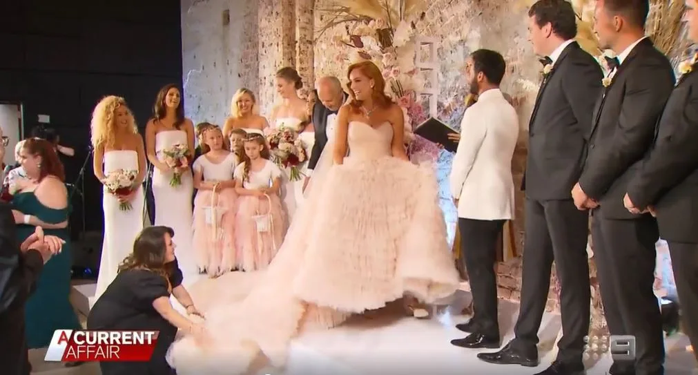 Jules' pink wedding dress