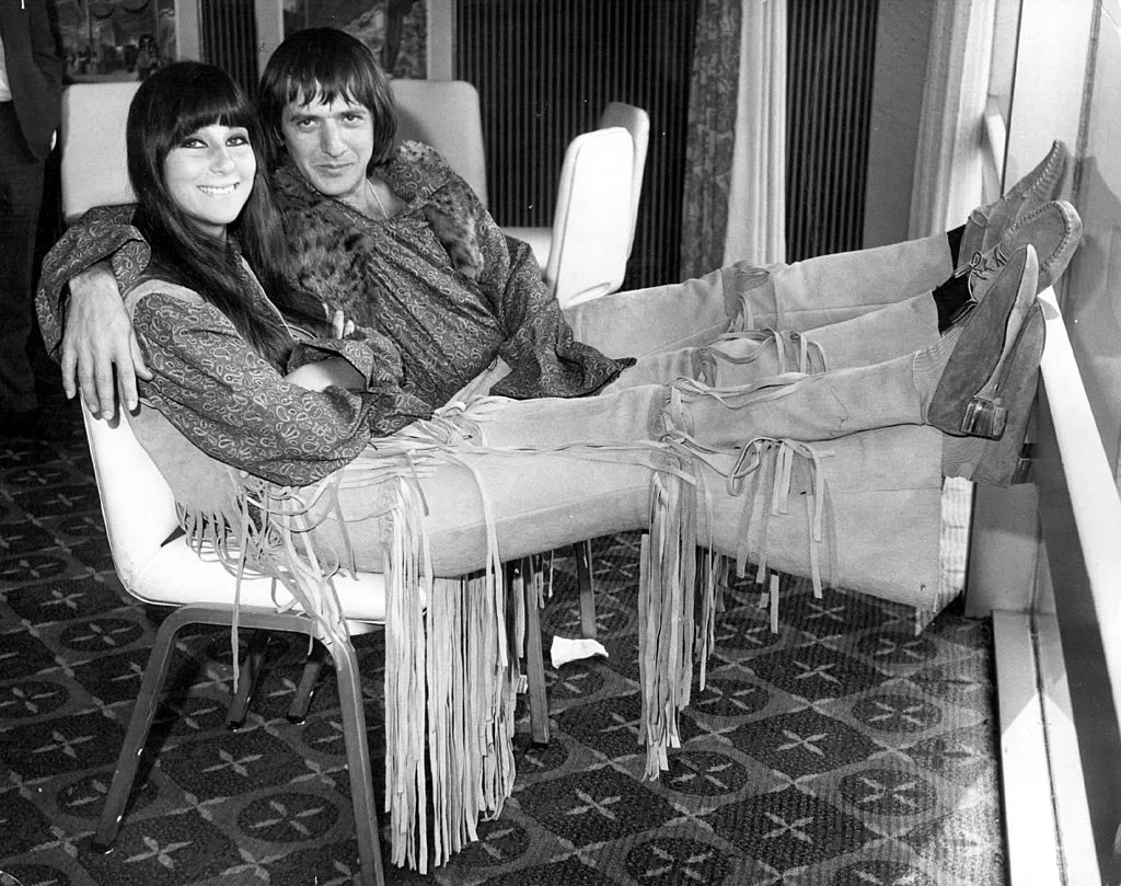 A black and white photograph of Sonny & Cher