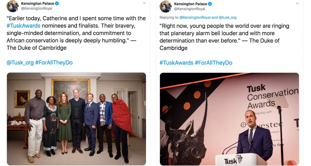 Prince William Kate Middleton Tusk Awards Twitter