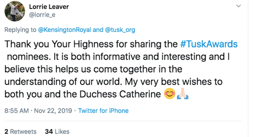 Prince William Kate Middleton Tusk Awards Twitter