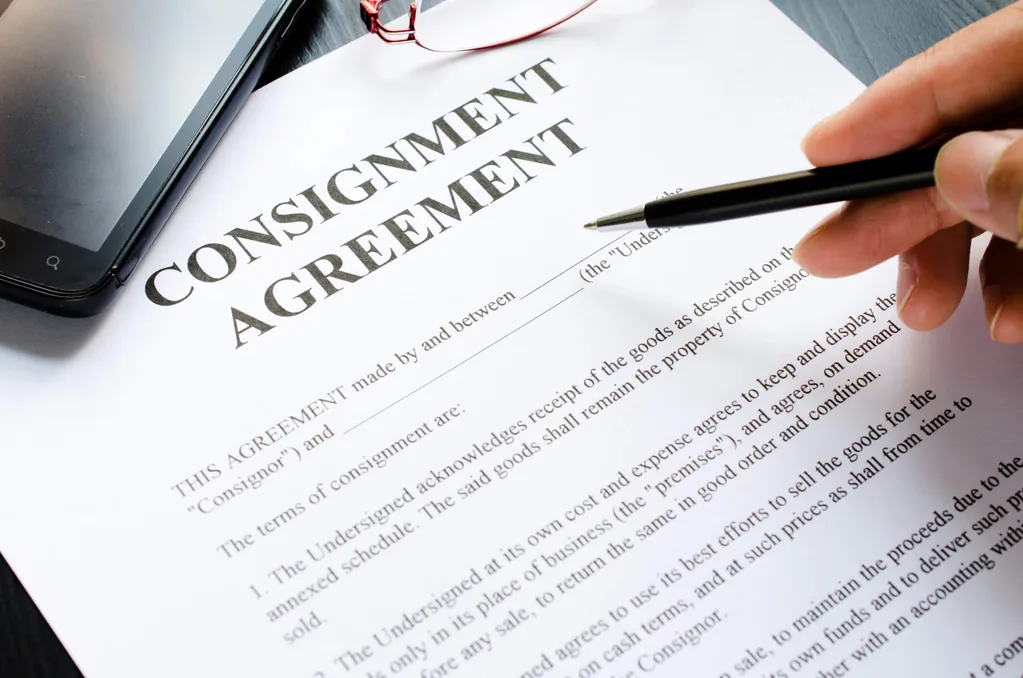 A consignment agreement contract on paper