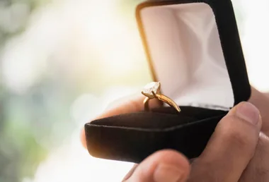 An engagement ring in a case