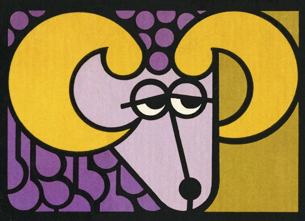 A purple and yellow graphic of the Aries star sign