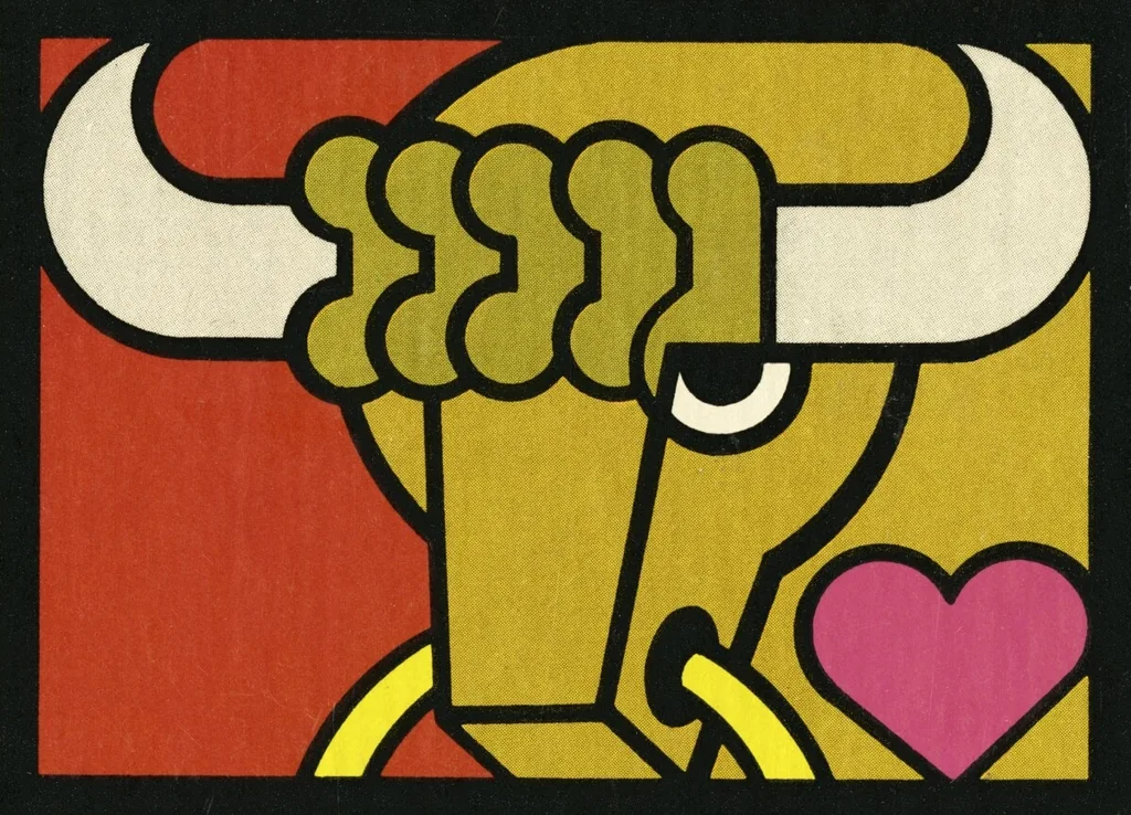 A red, yellow and pink graphic of the Taurus star sign