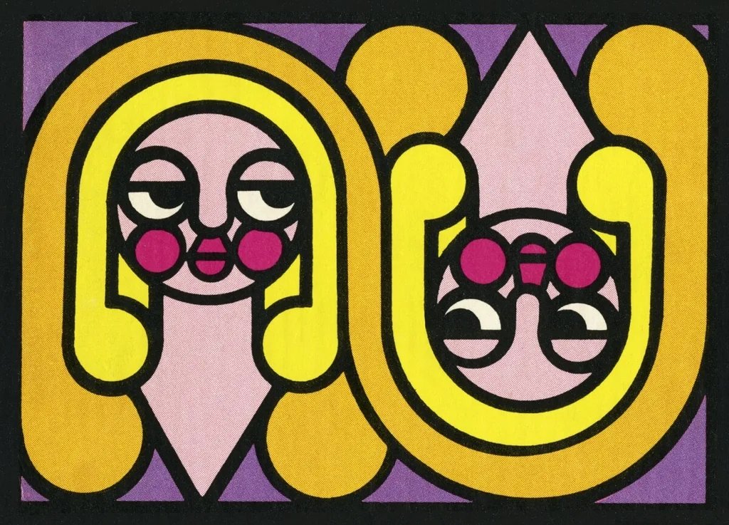 A purple and yellow graphic of the Gemini star sign