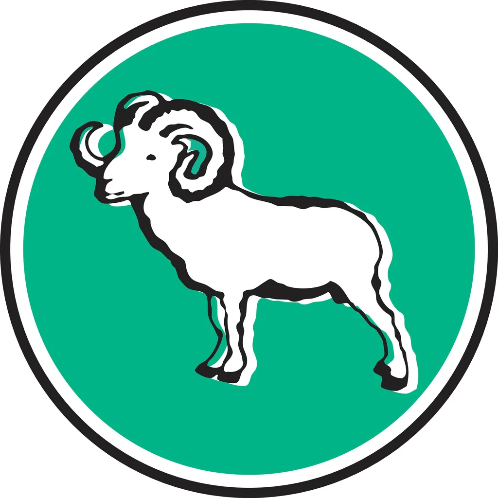 A green and white graphic illustration of Aries