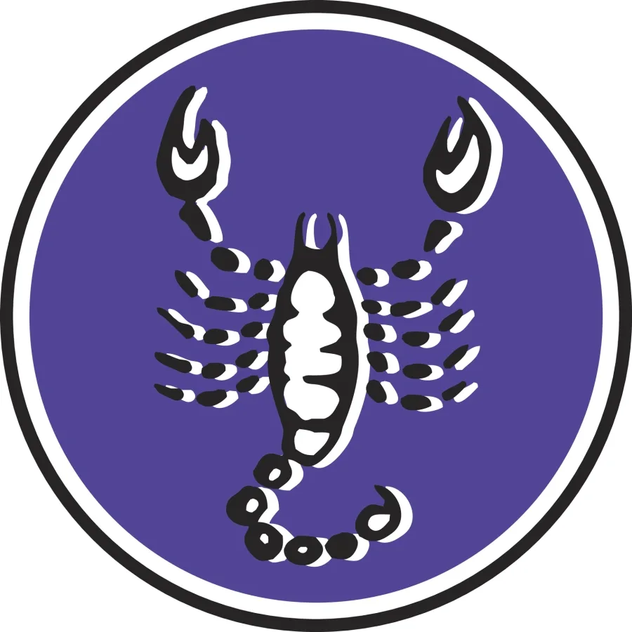 A purple graphic showing a Scorpio star sign