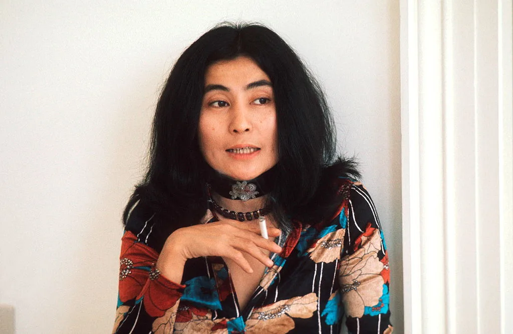 A portrait of Yoko Ono at a John Lennon interview