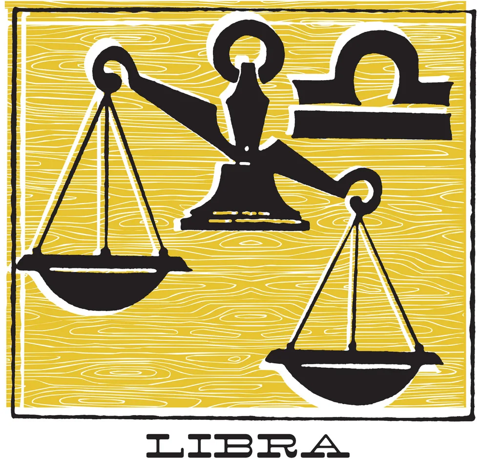 A silhouette of a Libra scale