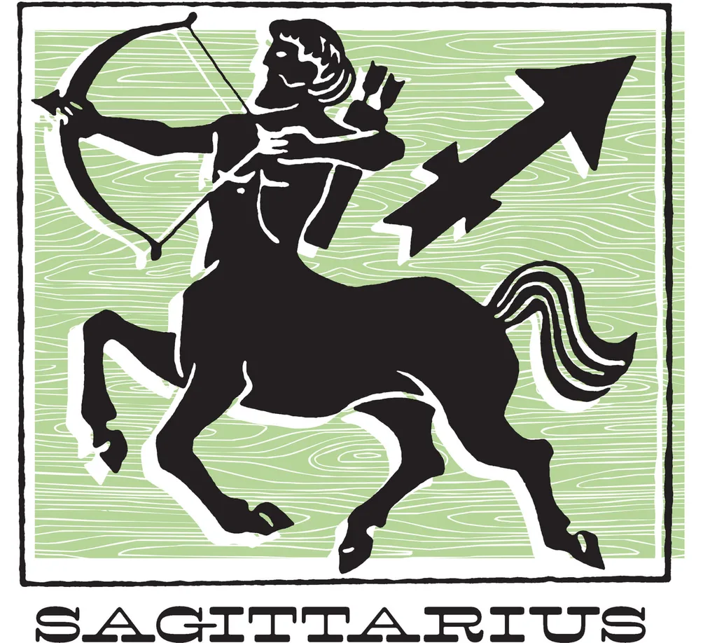 A green and black Sagittarius symbol