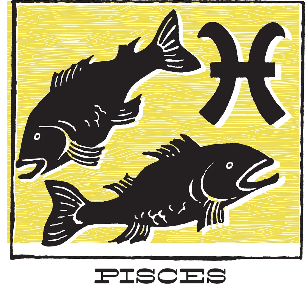 A yellow and black Pisces symbol