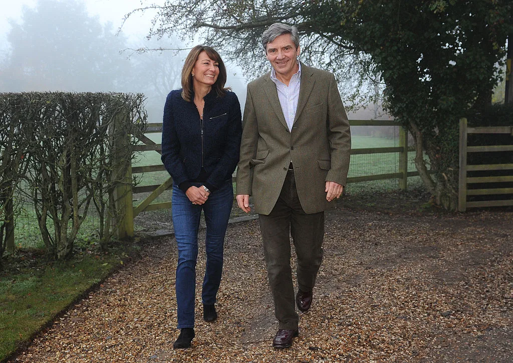 Parents of Kate Middleton, Michael and Carole Middleton, walking on their rural property