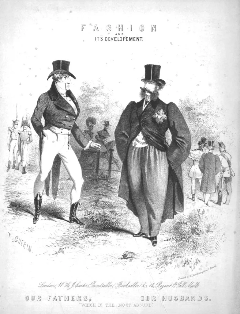 A vintage illustration of men wearing coats and tights in the 19th century