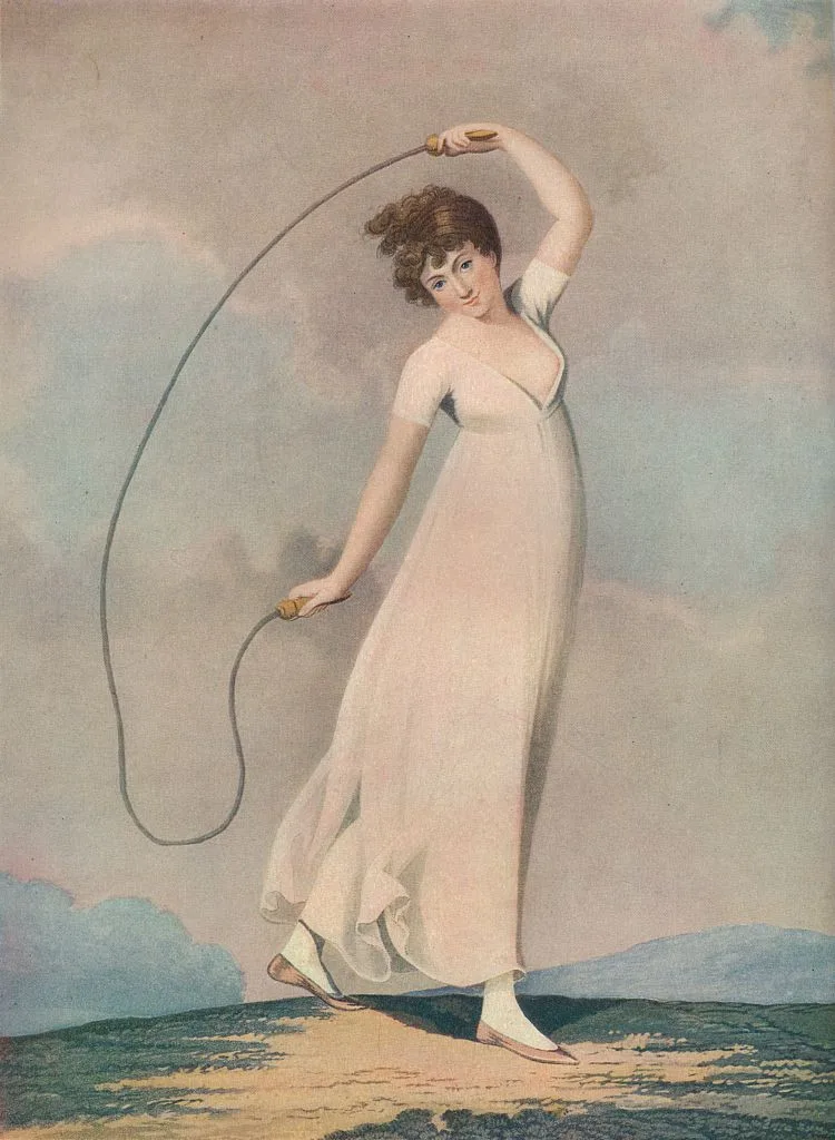 A vintage illustration of Sophia Western with a skipping rope