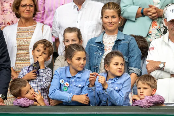 Roger Federer's wife, Mirka Federer, with their two daughters and two sons