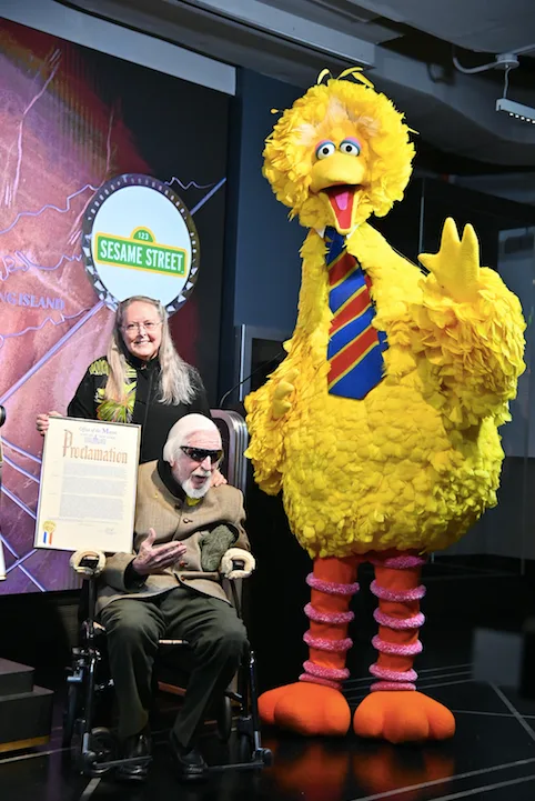 Sesame Street's Big Bird Puppeteer Caroll Spinney and Debra Spinney at The Empire State Building in November.