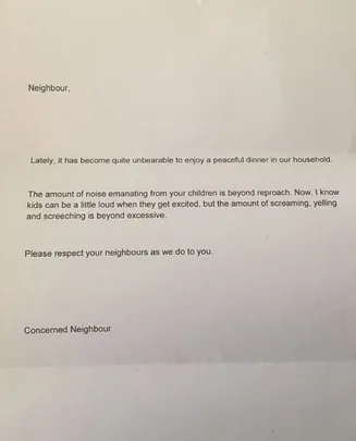 The note left by the anon neighbour