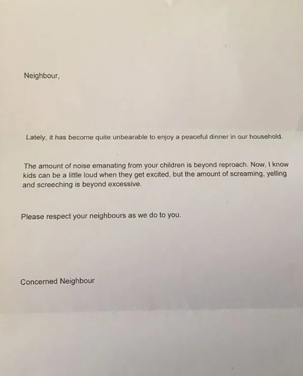 The note left by the anon neighbour