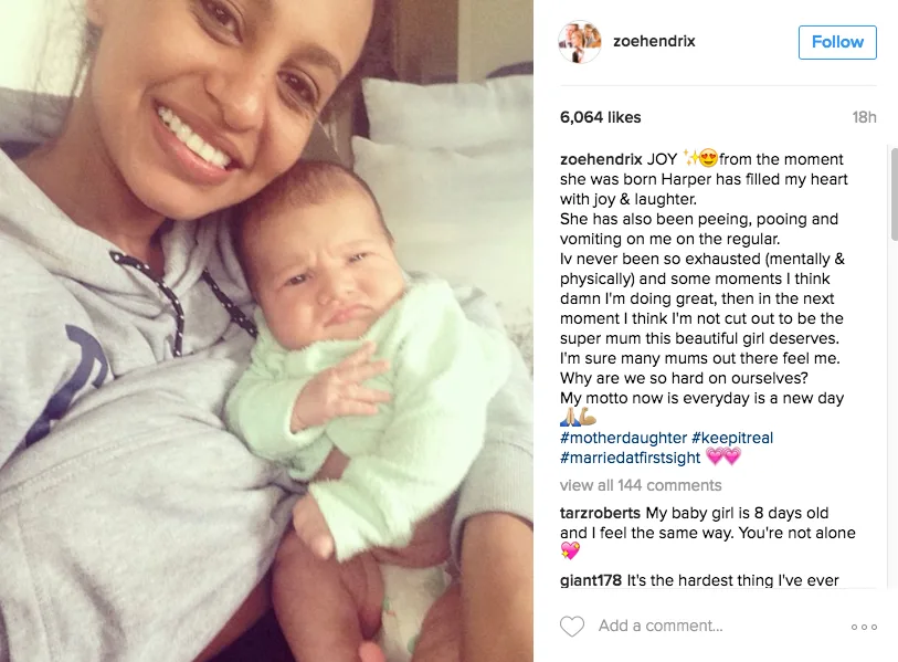 Zoe Hendrix shares a candid post about parenthood