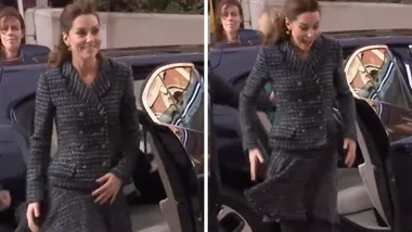 Kate Middleton’s skirt gets blown by wind