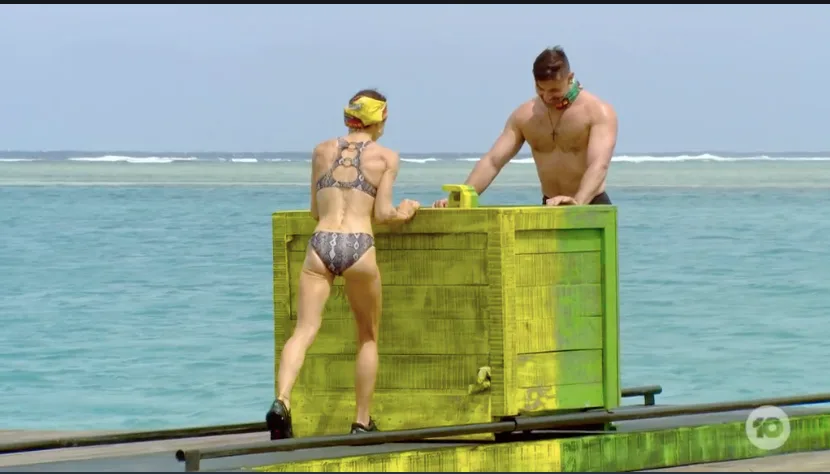 In a challenge that saw contestants attempt to overcome each other using brute strength, diminutive Jacqui Patterson was the first to raise her hand to take on beefcake Zach Kozyrski.