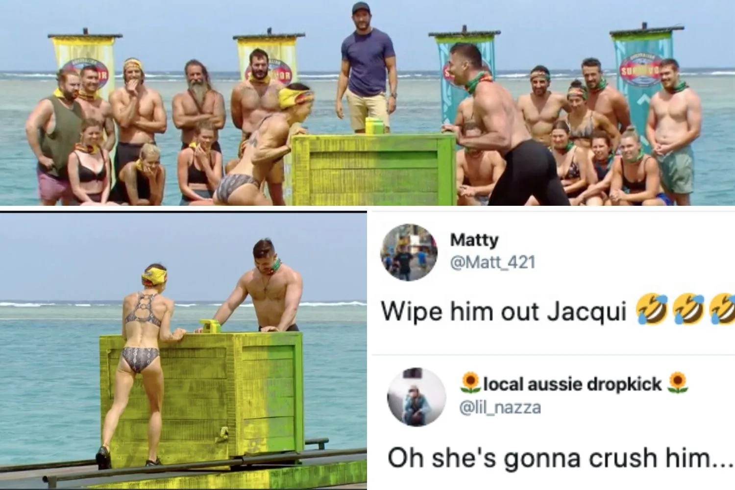 “Wipe him out!” Jacqui and Zack going head-to-head in a physical challenge sets social media alight