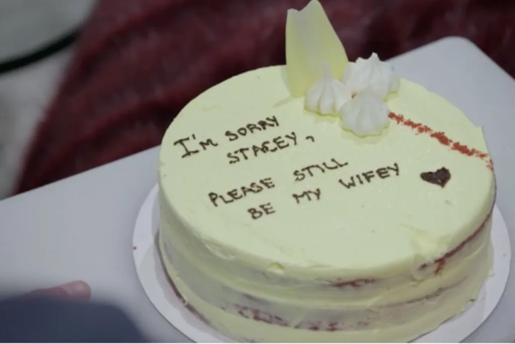 Taking Stacey's words to heart, Michael presented her with a cake.