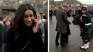 Meghan Markle laughs as pony tries to bite Prince Harry