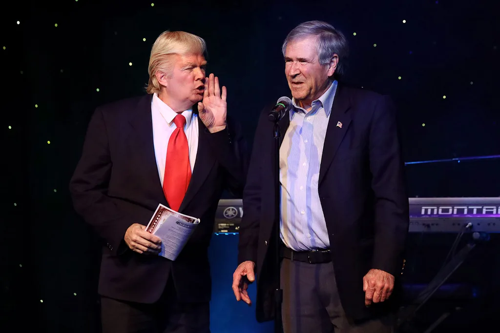President Donald Trump impersonator Bruce Adel (L) President George W. Bush impersonator Brent Mendenhall (R).