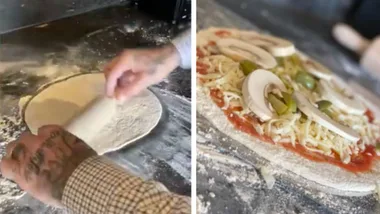 David Beckham shows off his culinary finesse as he makes pizza