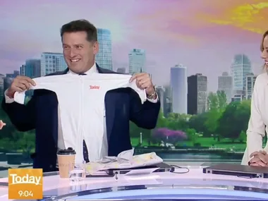 Karl Stefanovic gets emotional over baby present for Harper on Today show