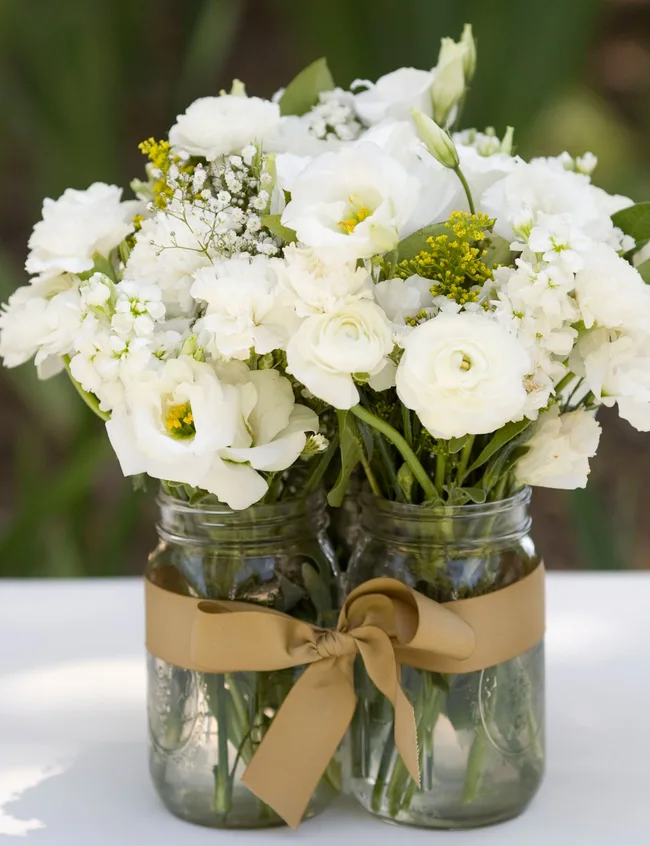Mason jar vase floral arrangement