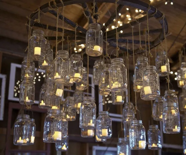 Mason jar tea light and candle chandelier