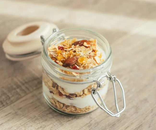 Bircher muesli in a jar, handy way to take your breakfast to work