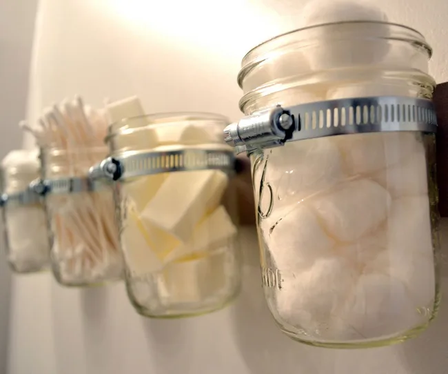 Mason jar bathroom storage