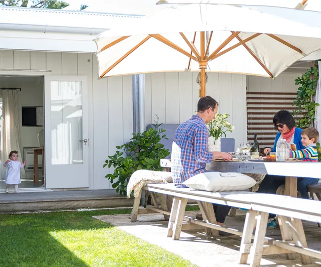 Sheltered outdoor room at beach house