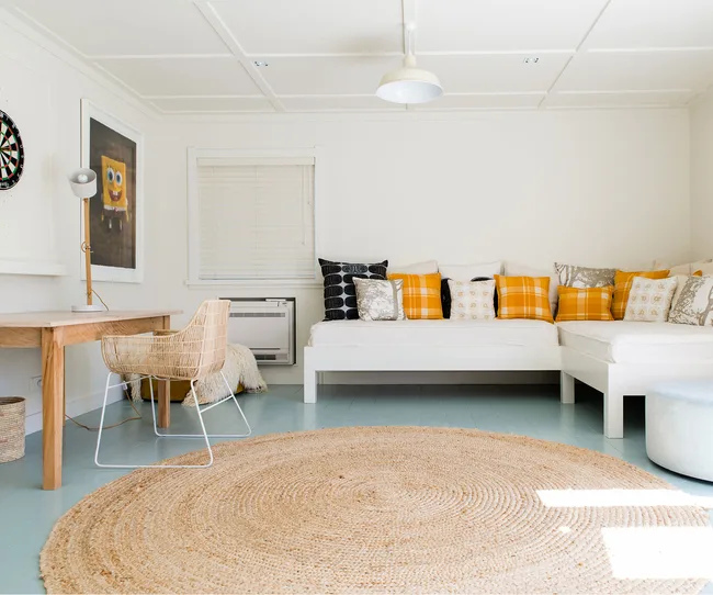 Games room, beach house, blue wooden floor