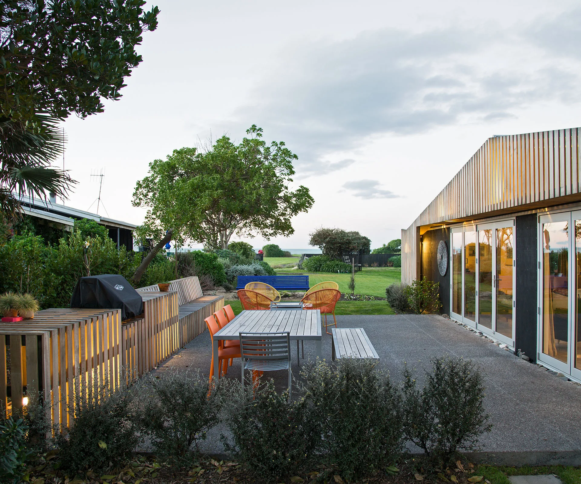 slatted timber detailing, lit from within outdoor furniture