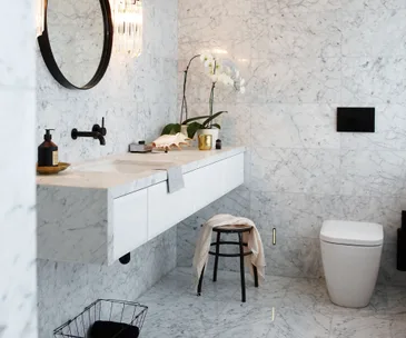 white tiles, marble bathroom
