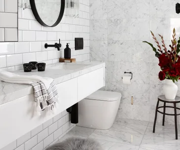 white tiles, marble bathroom