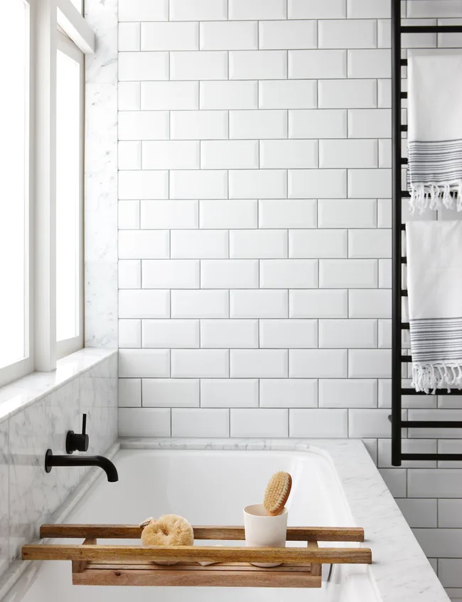 white tiles, marble bathroom