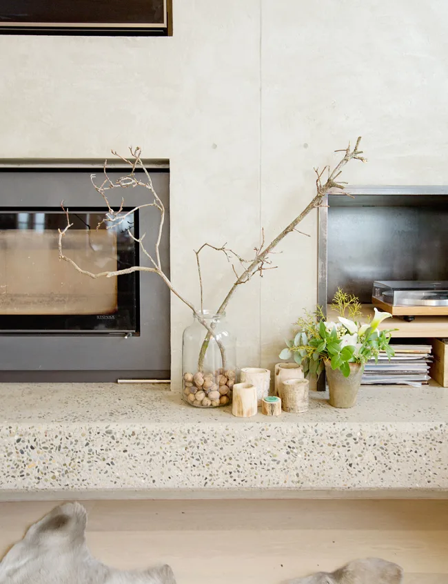 concrete hearth, Christmas decorations