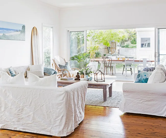 Bernadette Cross, brick cottage, lounge, Queensland, beach house